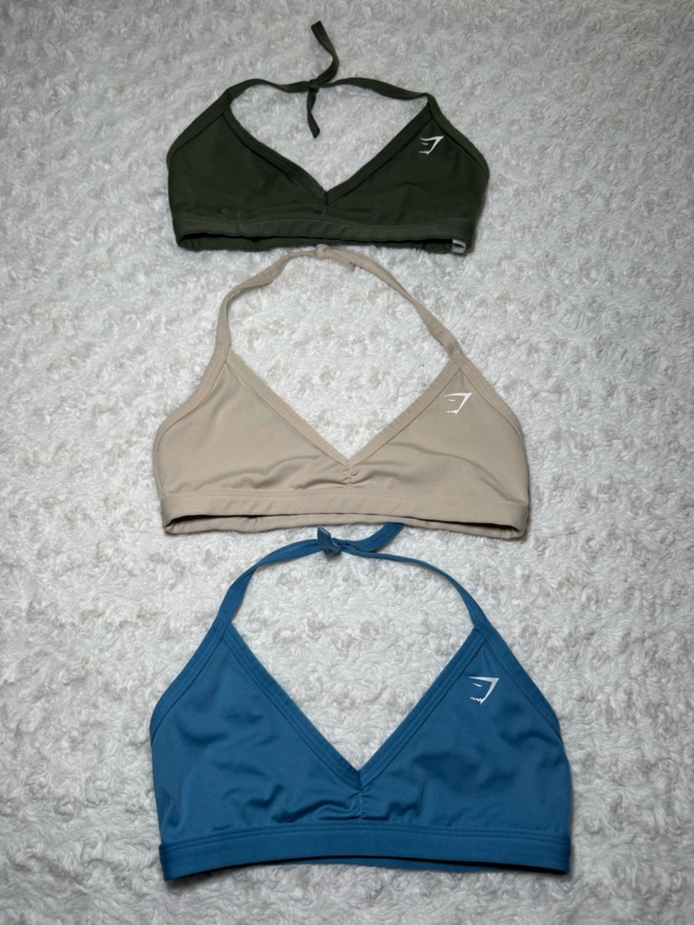 Gymshark Women’s Halter Bralettes - Olive Green, Beige, Blue